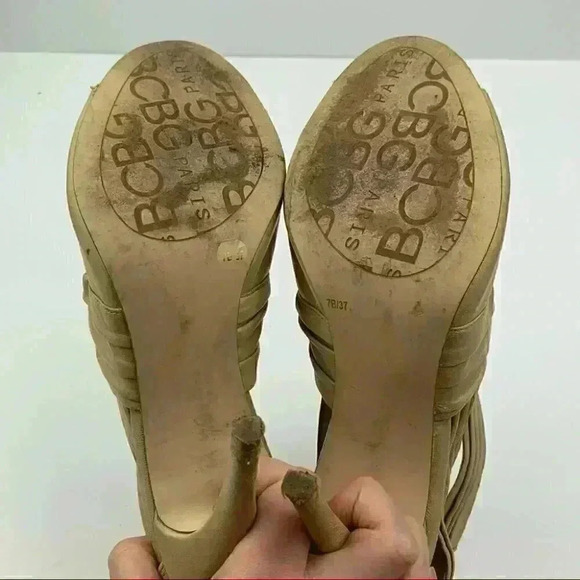 Bcbg Paris Womens caged open toe heels size 7 37 cream leather strappy party - Picture 7 of 12